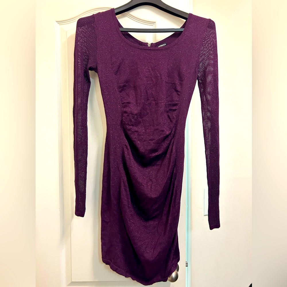 Express | Plum Purple Glittery/Shimmer Sweater Dress